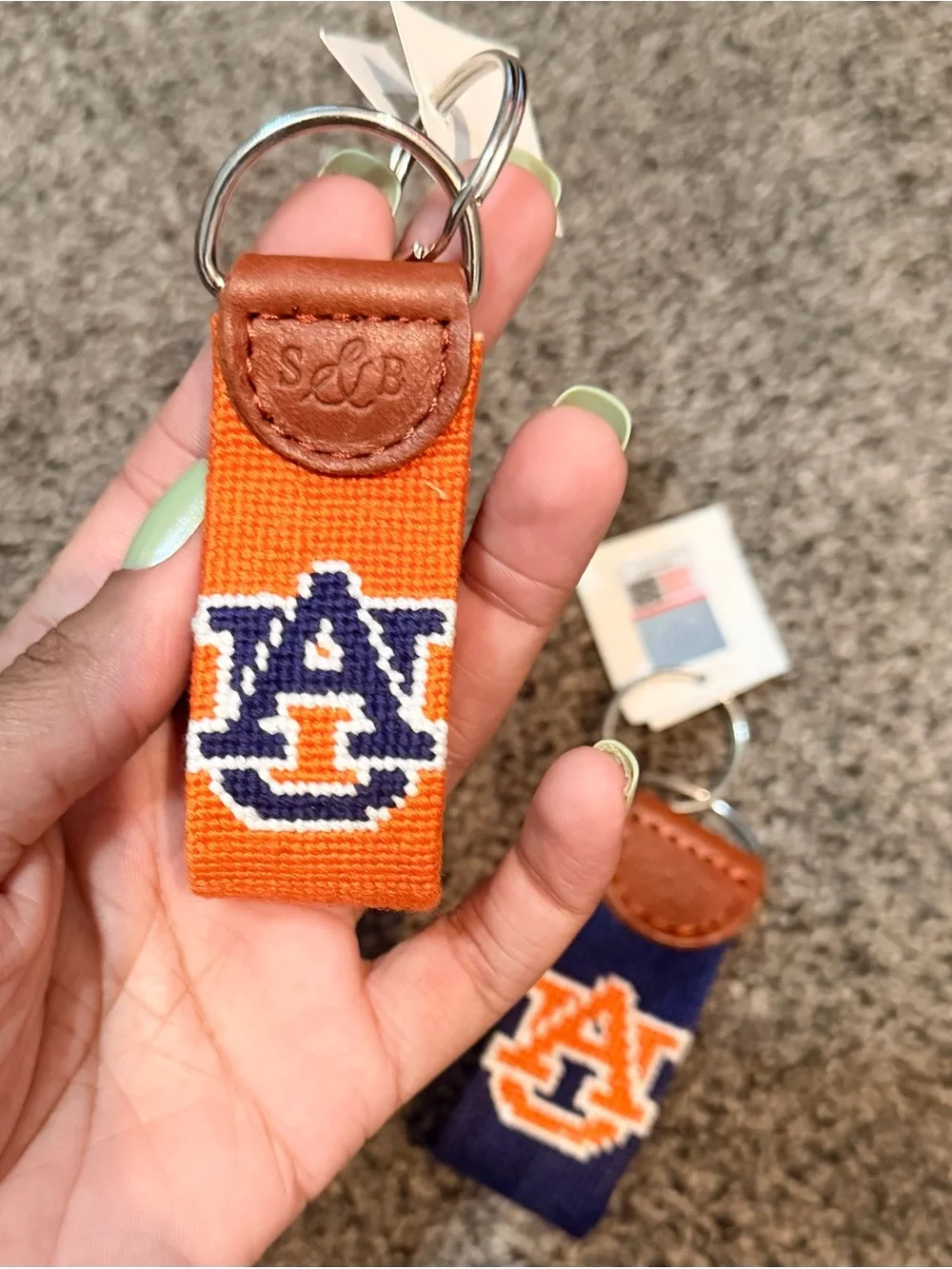 S&B AUBURN Navy and Orange Collegiate Embroidered Key Fob